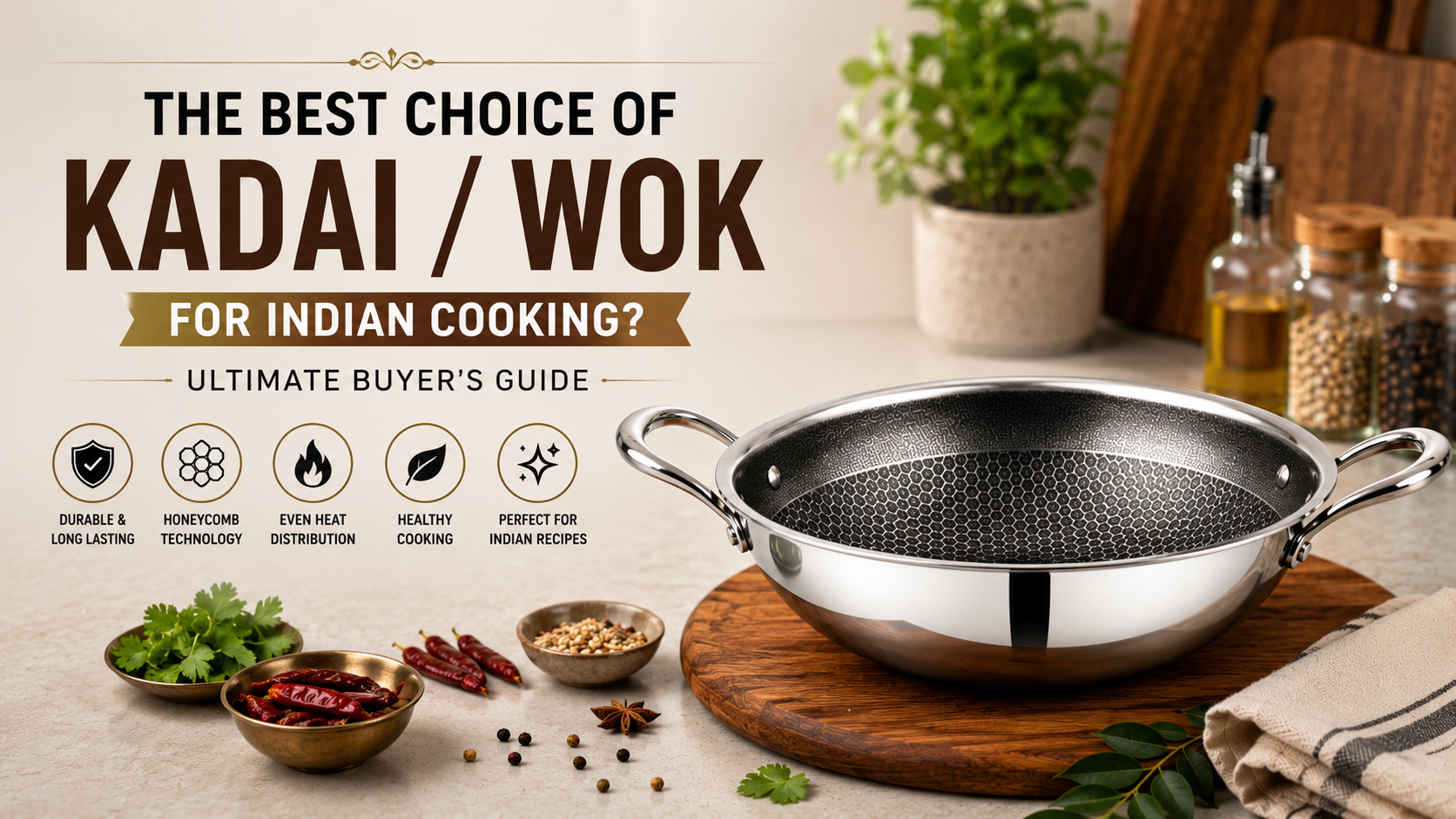 Learn how to select the perfect kadai for Indian cuisine. Read about the materials, sizes, types of kadai/woks and what makes them great.