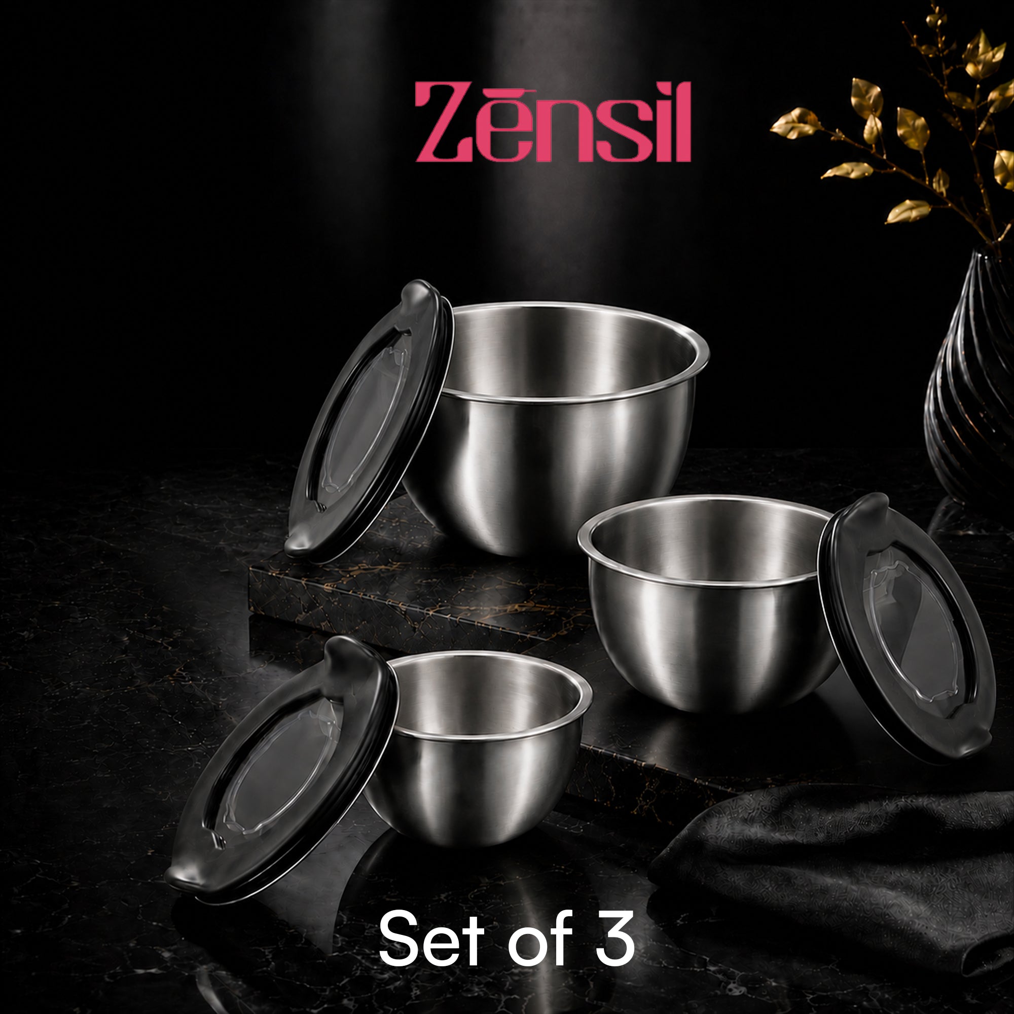 Stainless Steel Serving Mixing Bowl with Lid Set of 3