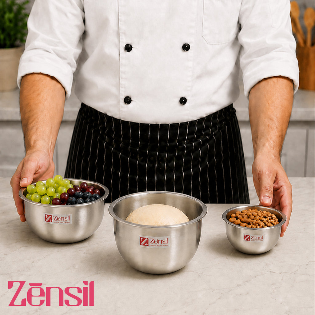 Stainless Steel Serving Mixing Bowl with Lid Set of 3