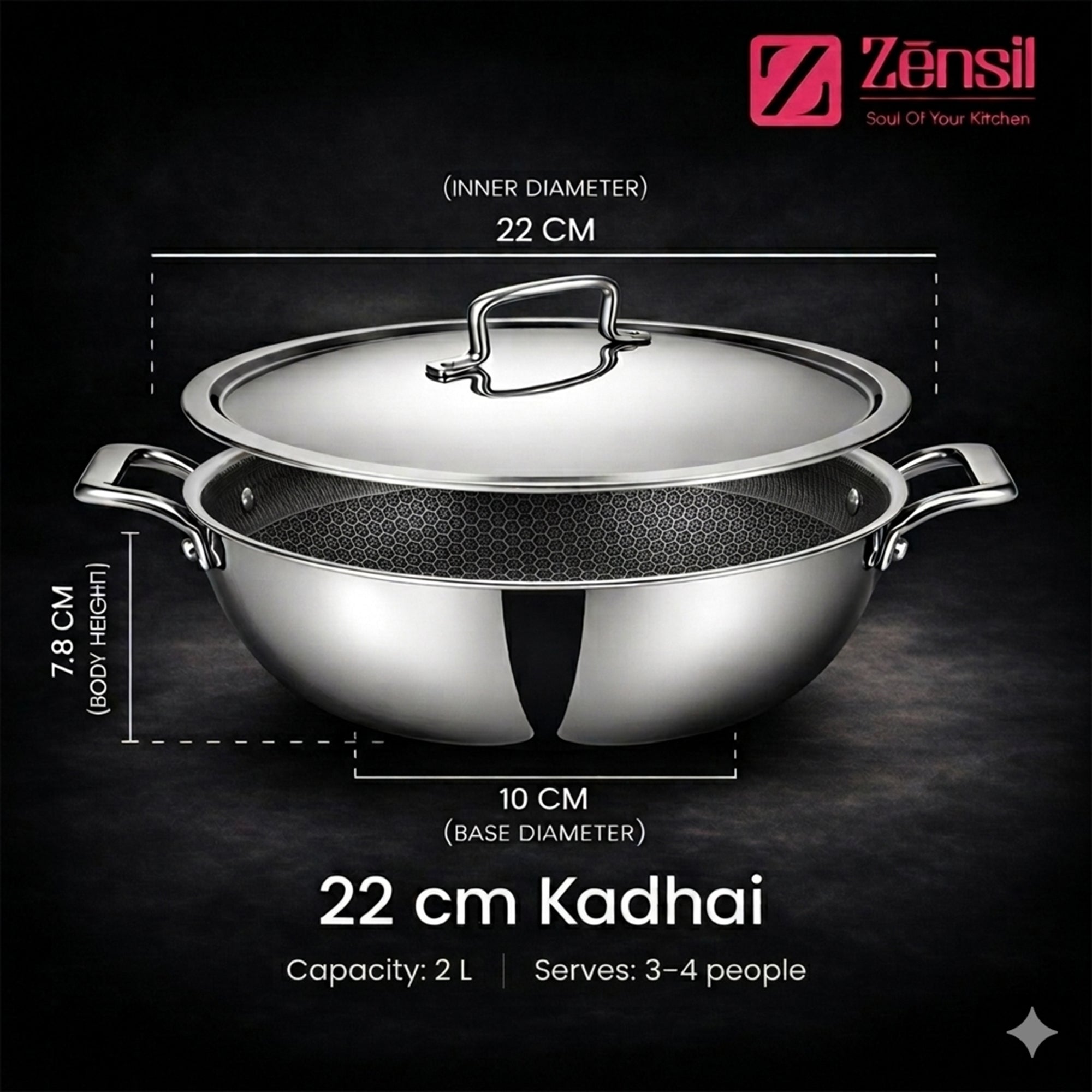 Honeycomb Triply Stainless Steel Kadhai