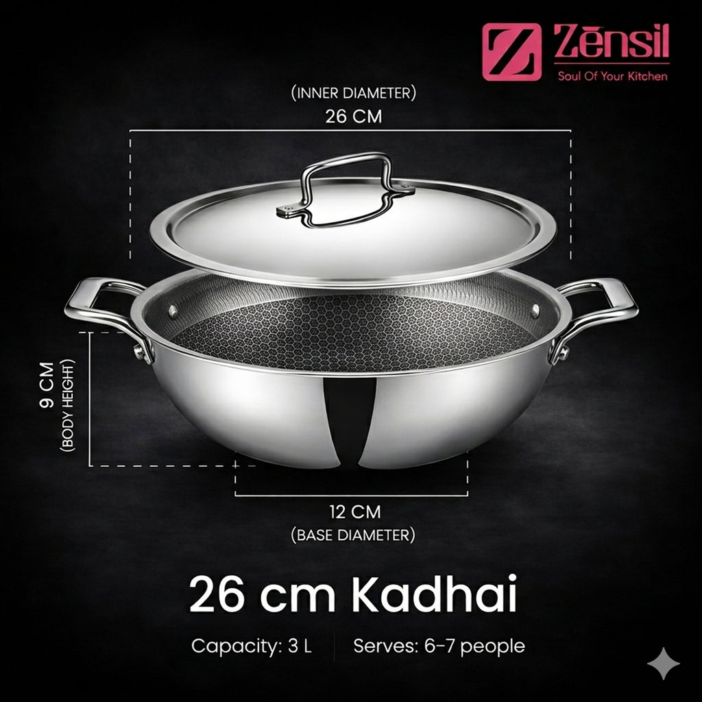 Honeycomb Triply Stainless Steel Kadhai