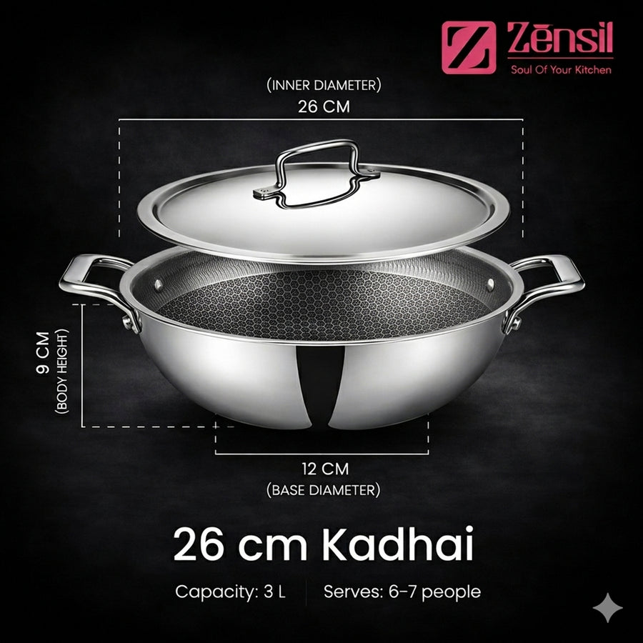 Honeycomb Triply Stainless Steel Kadhai