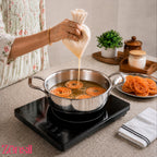 Lumora Triply Stainless Steel Jalebi Kadhai  with Lid, Flat Base Kadhai, Heavy Bottom, Less Oil Cooking, Ideal for Jalebi, Malpua, Ghewar & Biryani, Induction & Gas Compatible
