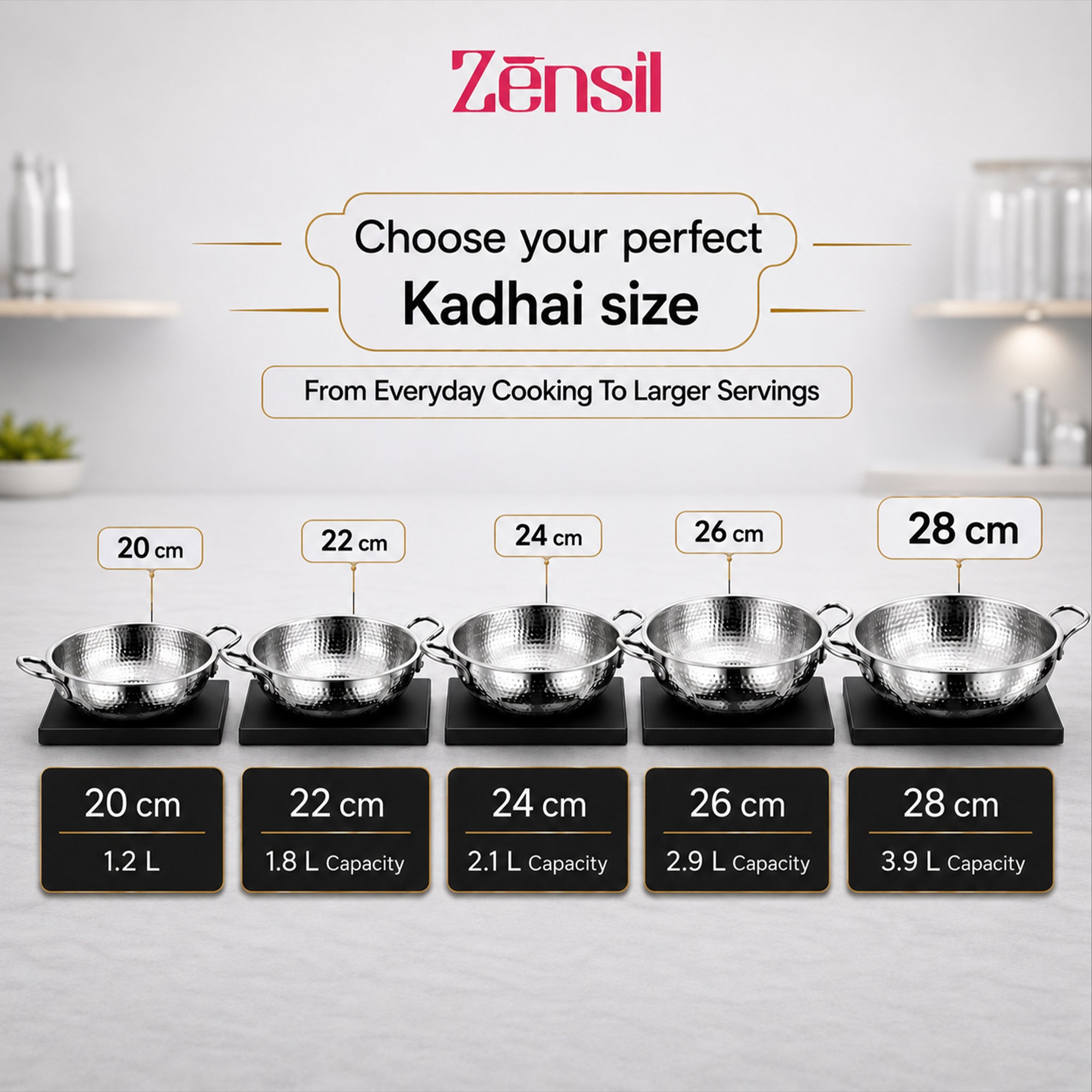 LUMORA Hammered Triply Stainless Steel Kadhai with Lid