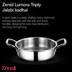 Lumora Triply Stainless Steel Jalebi Kadhai  with Lid, Flat Base Kadhai, Heavy Bottom, Less Oil Cooking, Ideal for Jalebi, Malpua, Ghewar & Biryani, Induction & Gas Compatible