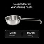 Lumora Triply Stainless Steel Tadka Pan 10 cm (350 ml) with Extended Support & Riveted Stay-Cool Handle, Enhanced Stability, Tempering Pan for Dal, Curry, Ghee & Spices Induction & Gas Ready