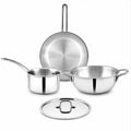 LUMORA Triply Stainless Steel Cookware Set, 4 Pcs – 24 cm Kadai with Lid (2.4 L), 22 cm Fry Pan (1.5 L) & 16 cm Sauce Pan (2 L), Heavy Bottom, Less Oil Cooking, Induction & Gas Compatible