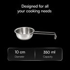 Lumora Triply Stainless Steel Tadka Pan 10 cm (350 ml) with Extended Support & Riveted Stay-Cool Handle, Enhanced Stability, Tempering Pan for Dal, Curry, Ghee & Spices Induction & Gas Ready