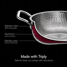 LUMORA Hammered Triply Stainless Steel Kadhai with Lid, Heavy Bottom Steel Kadai, Less Oil Cooking, Even Heating, Induction & Gas Compatible, Premium Textured Finish