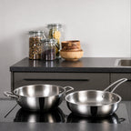LUMORA Triply Stainless Steel Cookware Set, 4 Pcs – 24 cm Kadai with Lid (2.4 L), 22 cm Fry Pan (1.5 L) & 16 cm Sauce Pan (2 L), Heavy Bottom, Less Oil Cooking, Induction & Gas Compatible