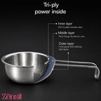 Lumora Triply Stainless Steel Tadka Pan 10 cm (350 ml) with Extended Support & Riveted Stay-Cool Handle, Enhanced Stability, Tempering Pan for Dal, Curry, Ghee & Spices Induction & Gas Ready