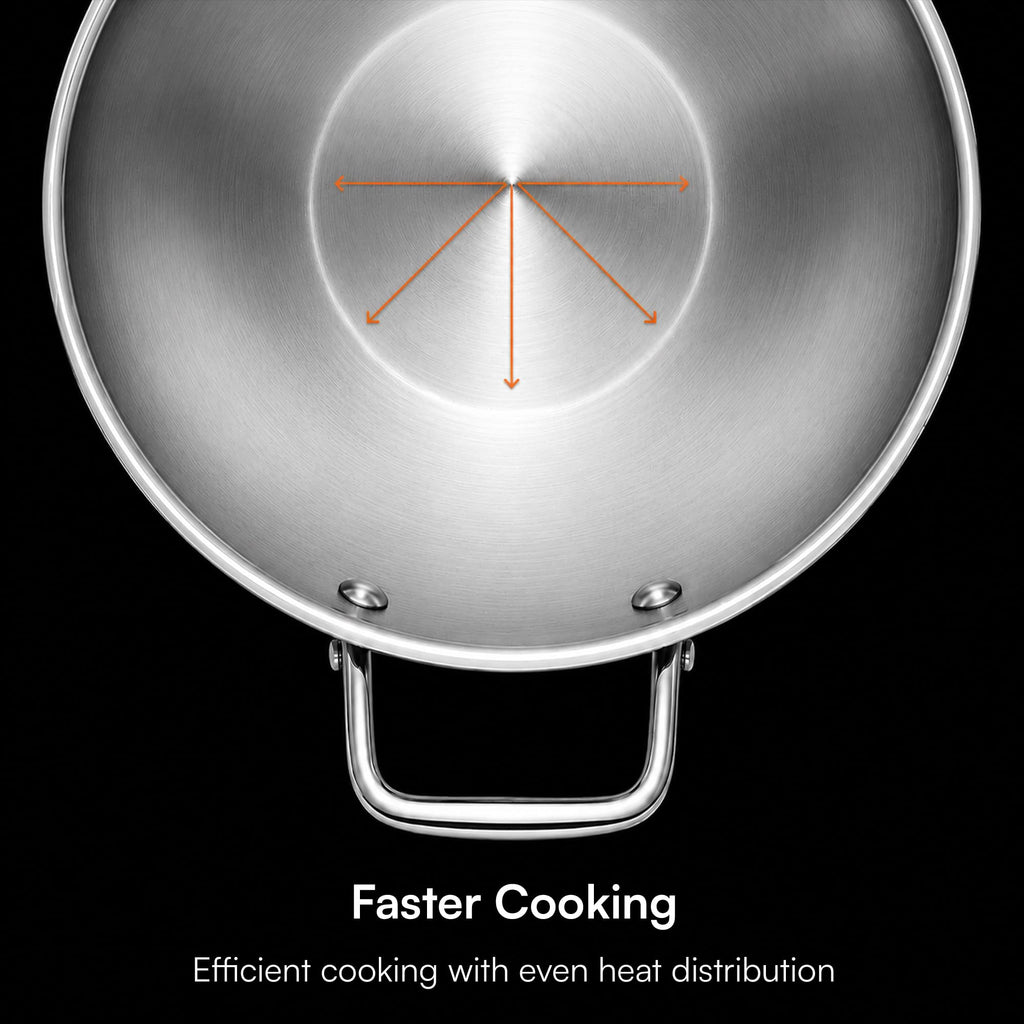 LUMORA Triply Stainless Steel Cookware Set, 4 Pcs – 24 cm Kadai with Lid (2.4 L), 22 cm Fry Pan (1.5 L) & 16 cm Sauce Pan (2 L), Heavy Bottom, Less Oil Cooking, Induction & Gas Compatible