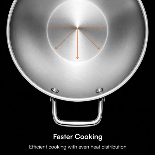 LUMORA Triply Stainless Steel Cookware Set, 4 Pcs – 24 cm Kadai with Lid (2.4 L), 22 cm Fry Pan (1.5 L) & 16 cm Sauce Pan (2 L), Heavy Bottom, Less Oil Cooking, Induction & Gas Compatible