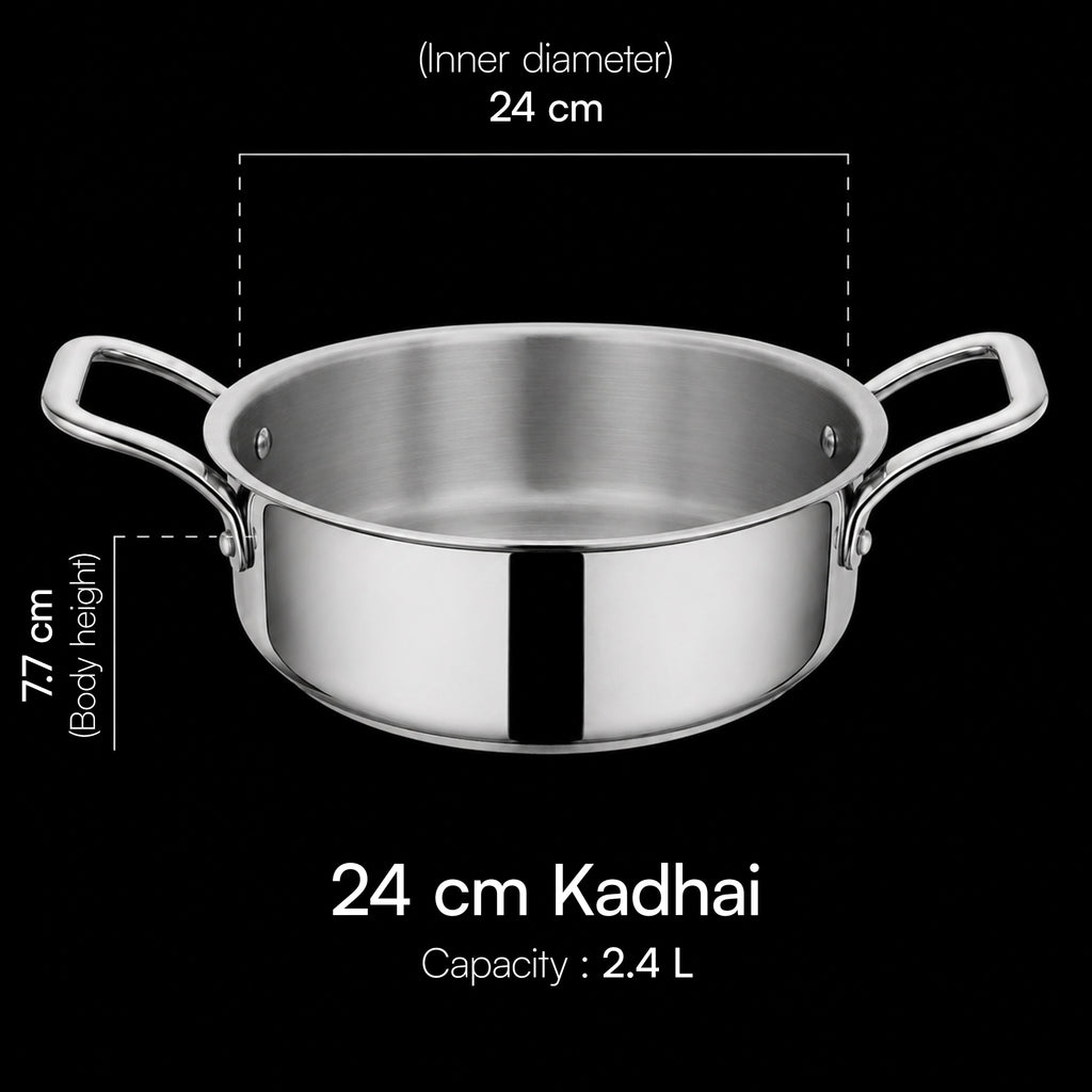 Lumora Triply Stainless Steel Jalebi Kadhai  with Lid, Flat Base Kadhai, Heavy Bottom, Less Oil Cooking, Ideal for Jalebi, Malpua, Ghewar & Biryani, Induction & Gas Compatible