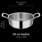 Lumora Triply Stainless Steel Jalebi Kadhai  with Lid, Flat Base Kadhai, Heavy Bottom, Less Oil Cooking, Ideal for Jalebi, Malpua, Ghewar & Biryani, Induction & Gas Compatible