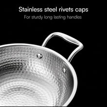 LUMORA Hammered Triply Stainless Steel Kadhai with Lid, Heavy Bottom Steel Kadai, Less Oil Cooking, Even Heating, Induction & Gas Compatible, Premium Textured Finish
