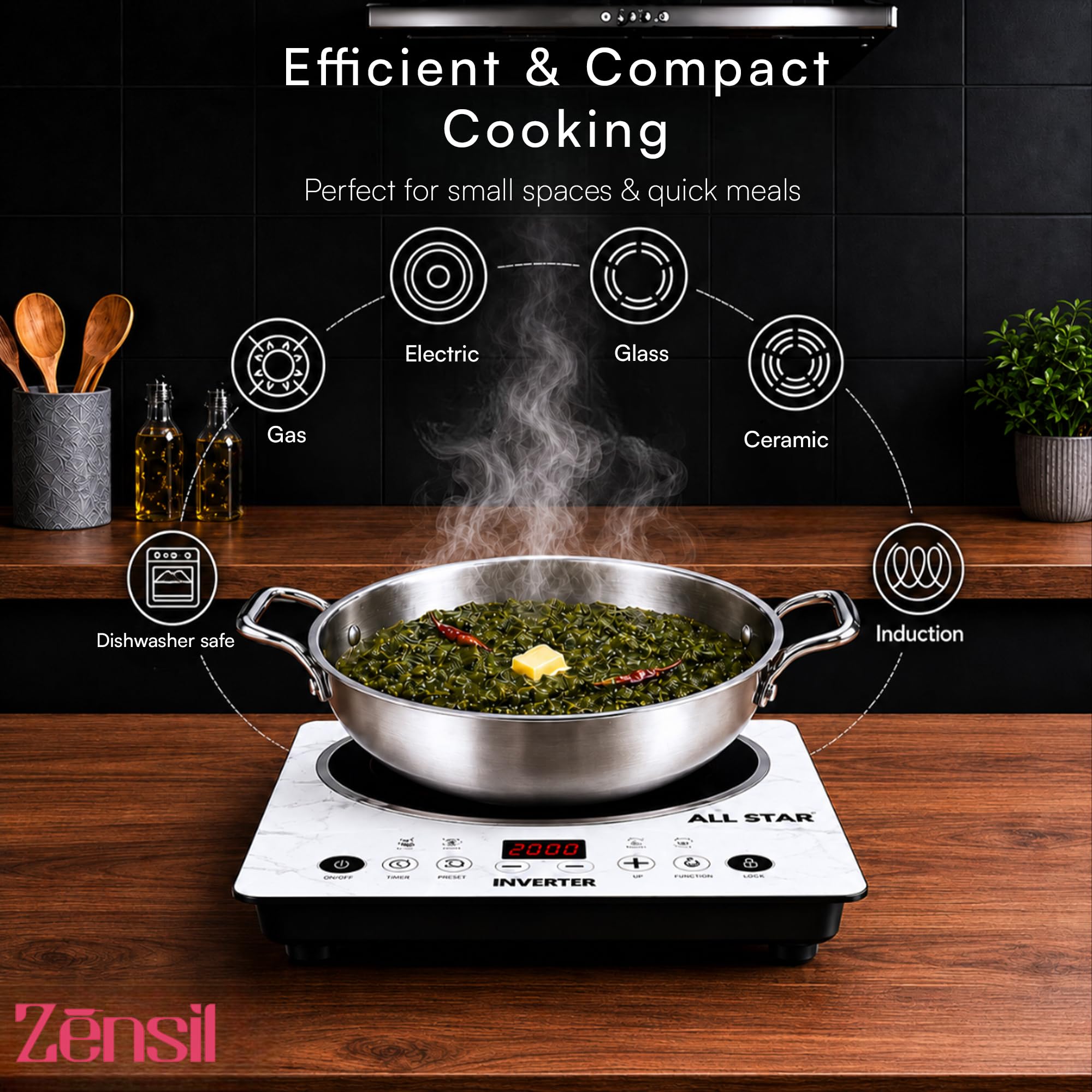 LUMORA Triply Stainless Steel Cookware Set, 4 Pcs – 24 cm Kadai with Lid (2.4 L), 22 cm Fry Pan (1.5 L) & 16 cm Sauce Pan (2 L), Heavy Bottom, Less Oil Cooking, Induction & Gas Compatible