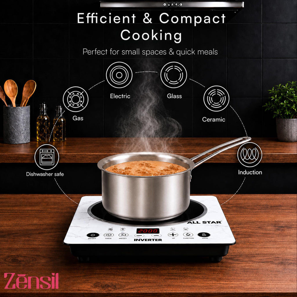 LUMORA Triply Stainless Steel Cookware Set, 4 Pcs – 24 cm Kadai with Lid (2.4 L), 22 cm Fry Pan (1.5 L) & 16 cm Sauce Pan (2 L), Heavy Bottom, Less Oil Cooking, Induction & Gas Compatible