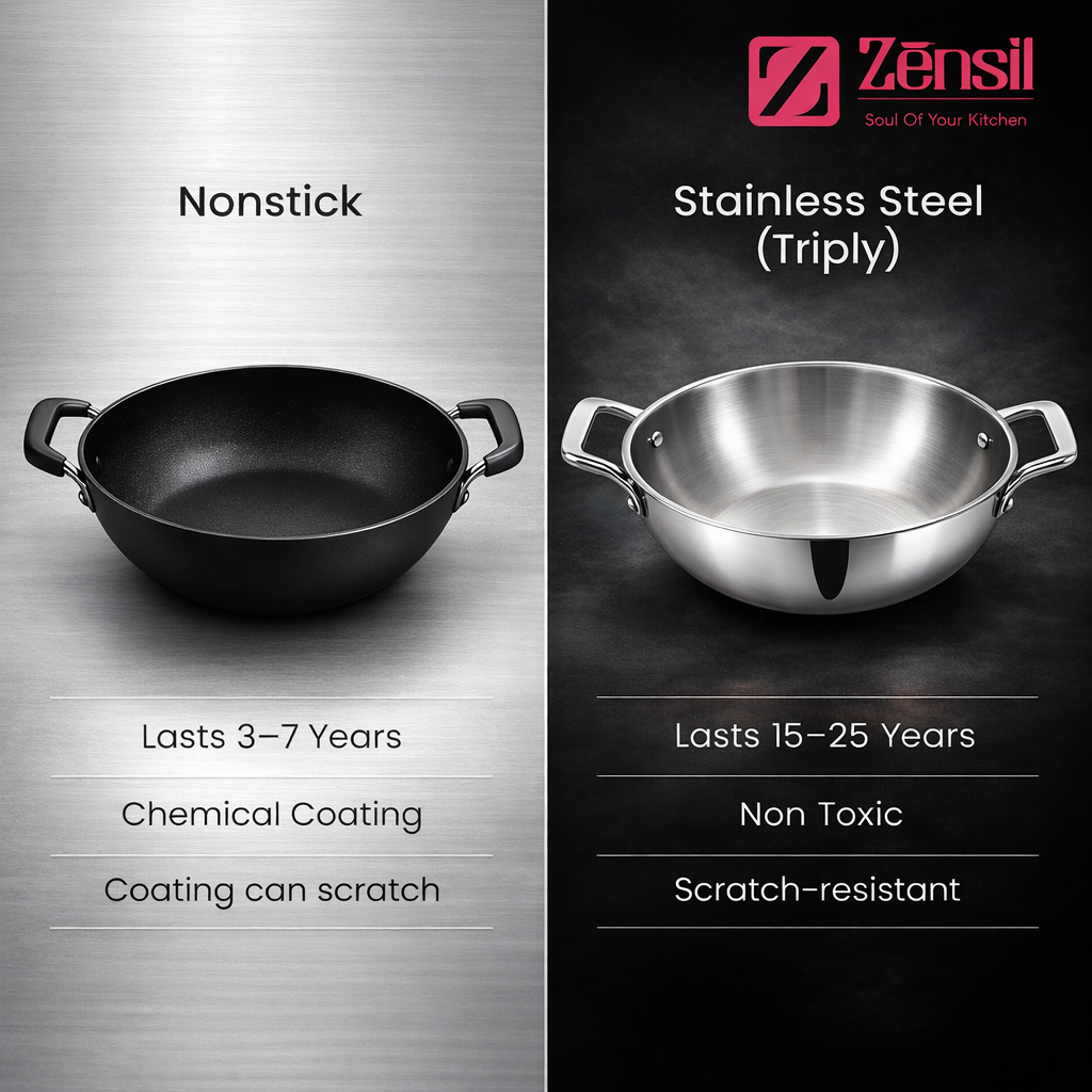 Tri-Ply Stainless Steel Kadhai