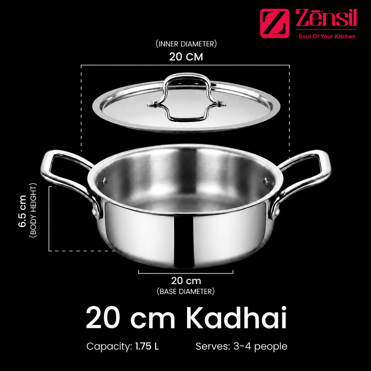 Lumora Triply Stainless Steel Jalebi Kadhai  with Lid, Flat Base Kadhai