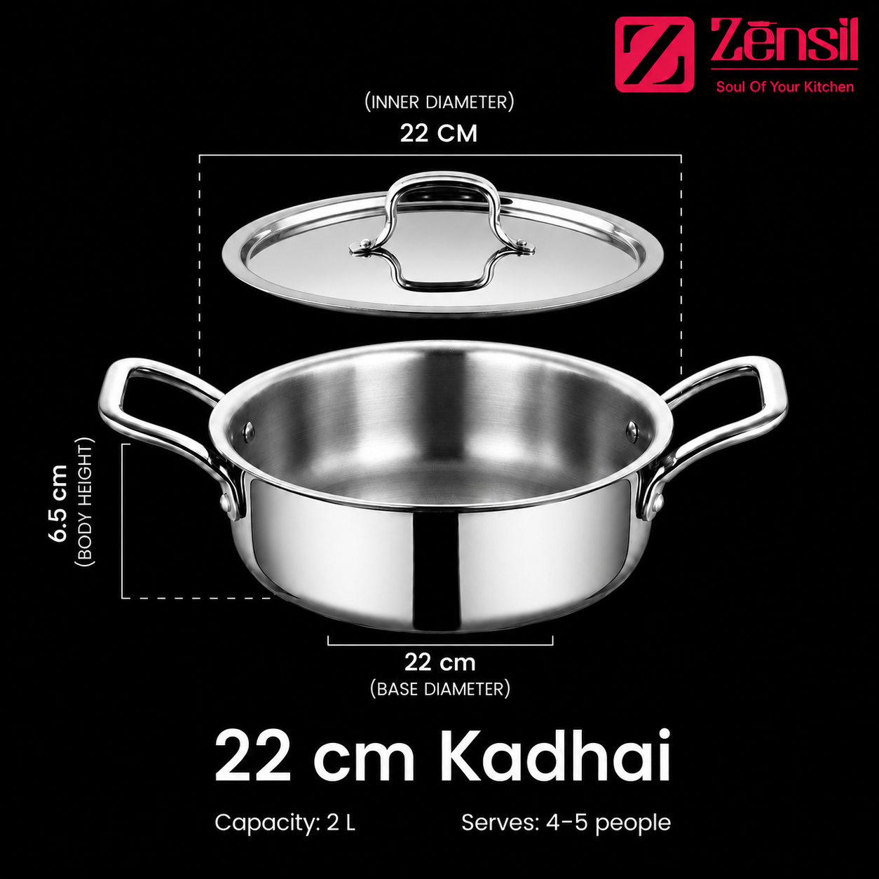 Lumora Triply Stainless Steel Jalebi Kadhai  with Lid, Flat Base Kadhai