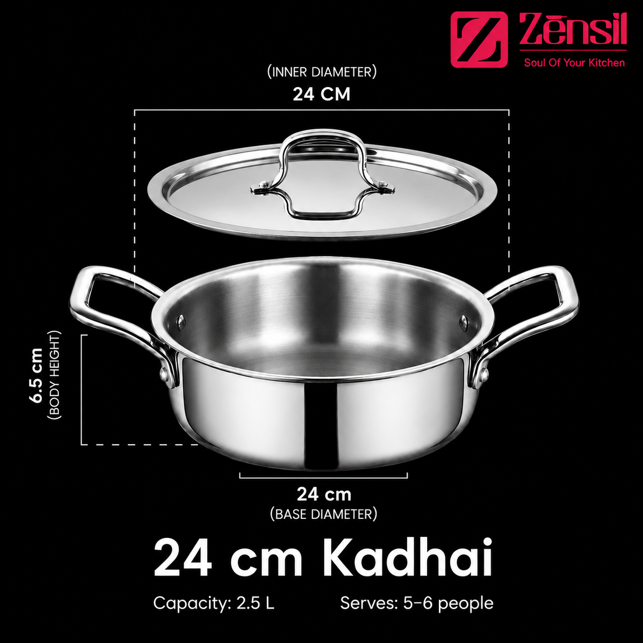 Lumora Triply Stainless Steel Jalebi Kadhai  with Lid, Flat Base Kadhai