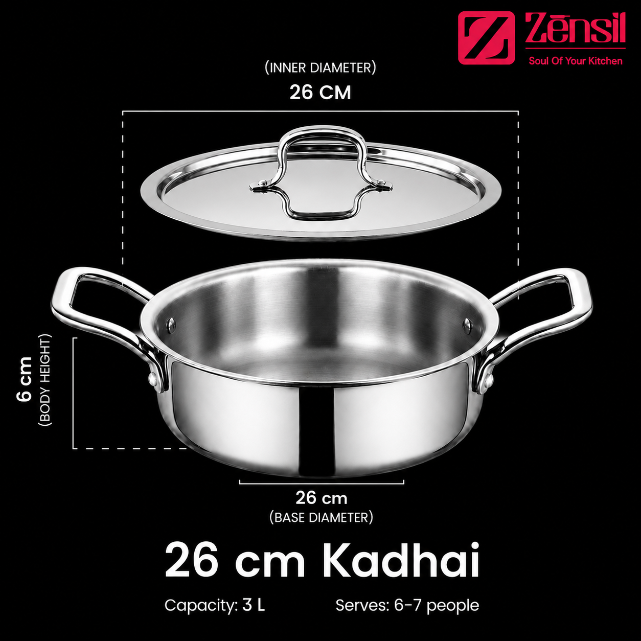 Lumora Triply Stainless Steel Jalebi Kadhai  with Lid, Flat Base Kadhai