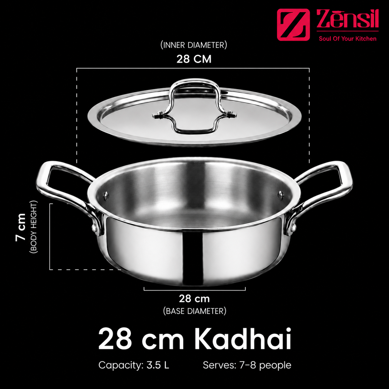 Lumora Triply Stainless Steel Jalebi Kadhai  with Lid, Flat Base Kadhai