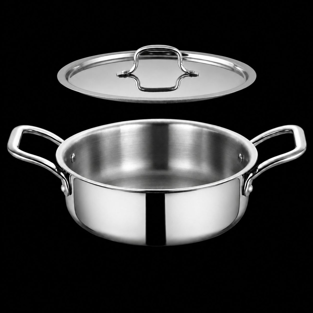 Lumora Triply Stainless Steel Jalebi Kadhai  with Lid, Flat Base Kadhai