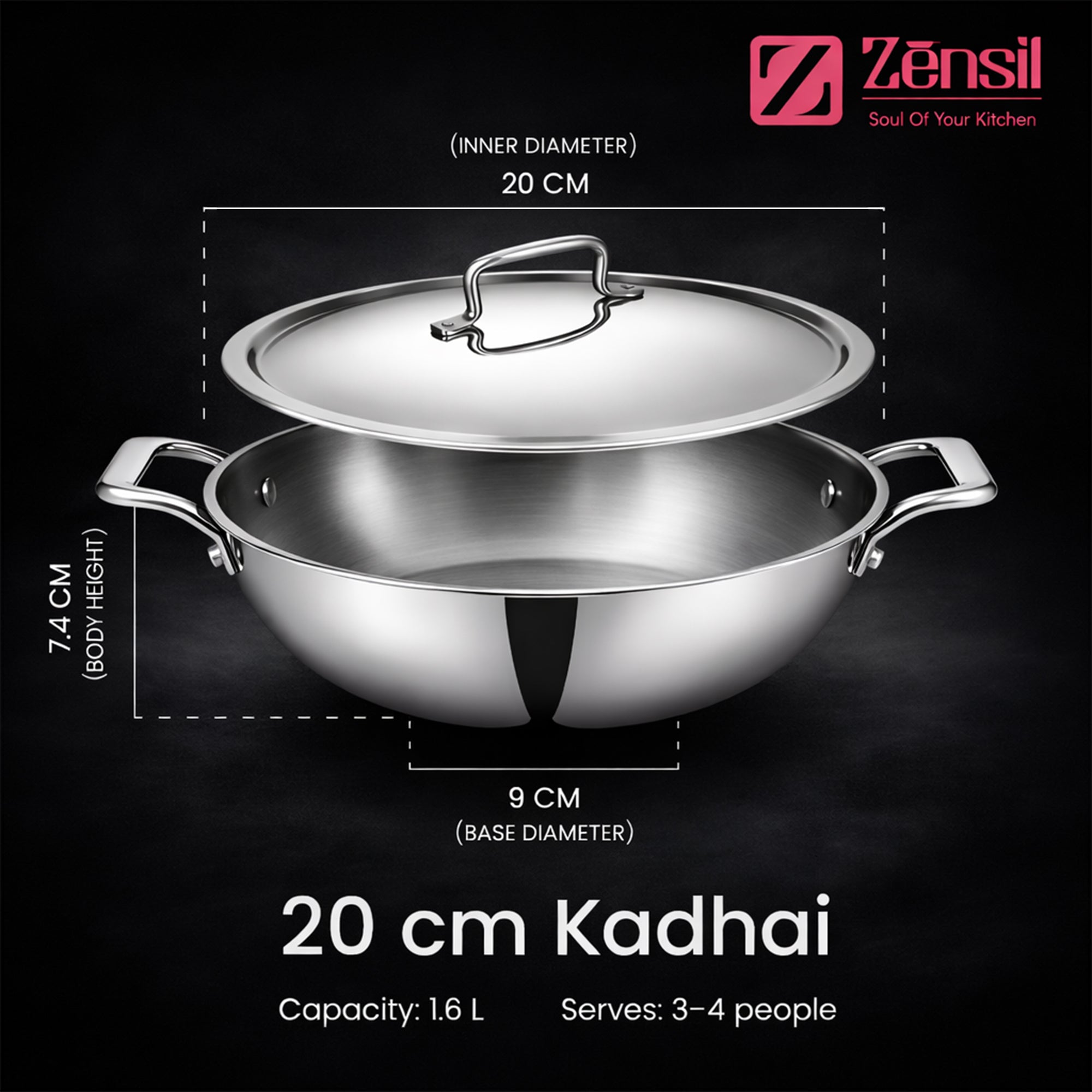 Tri-Ply Stainless Steel Kadhai