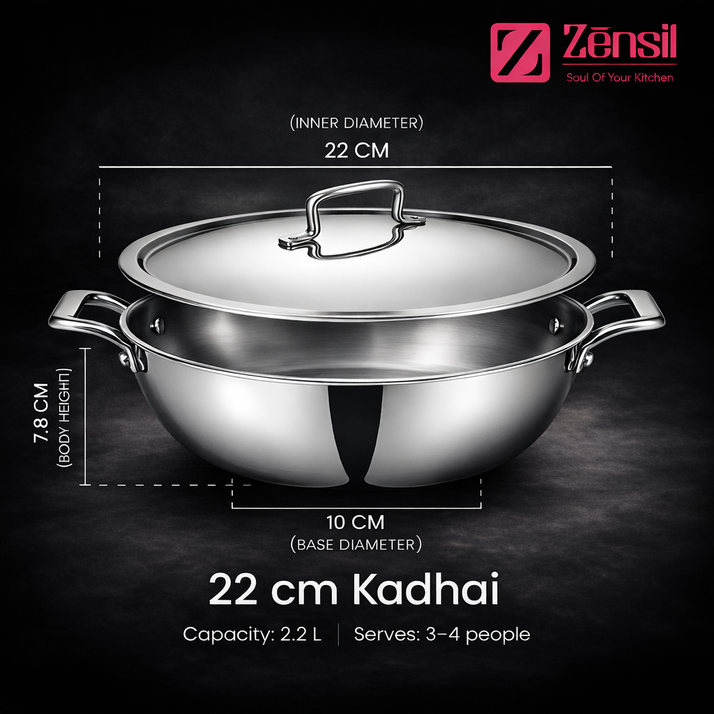 Tri-Ply Stainless Steel Kadhai