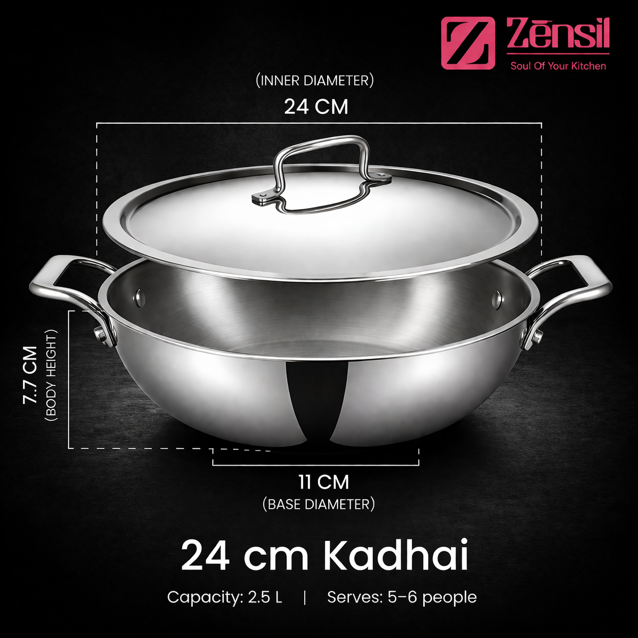 Tri-Ply Stainless Steel Kadhai