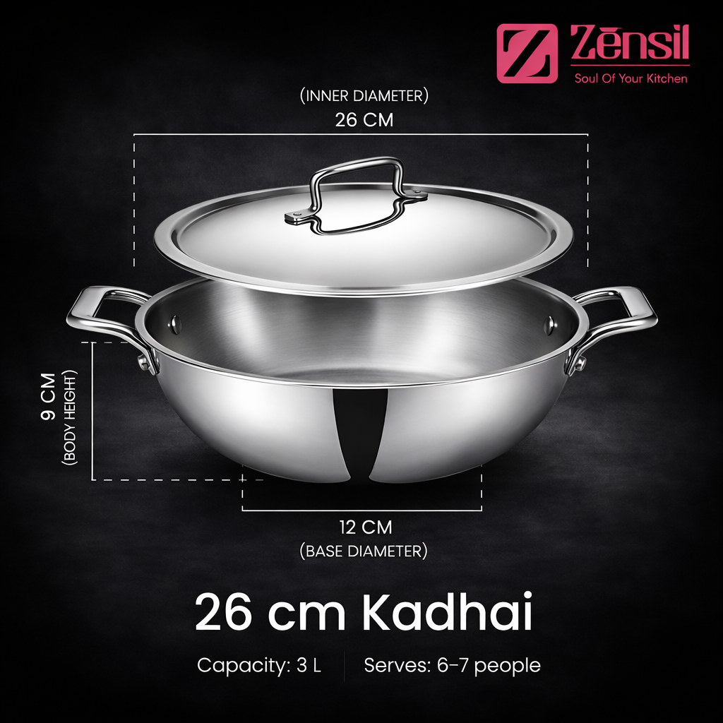 Tri-Ply Stainless Steel Kadhai