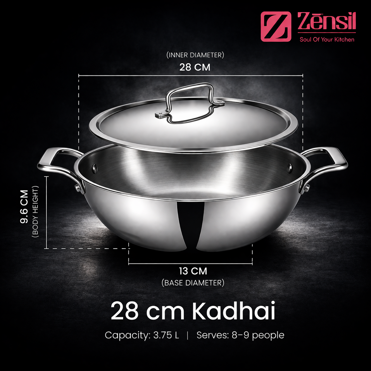 Tri-Ply Stainless Steel Kadhai