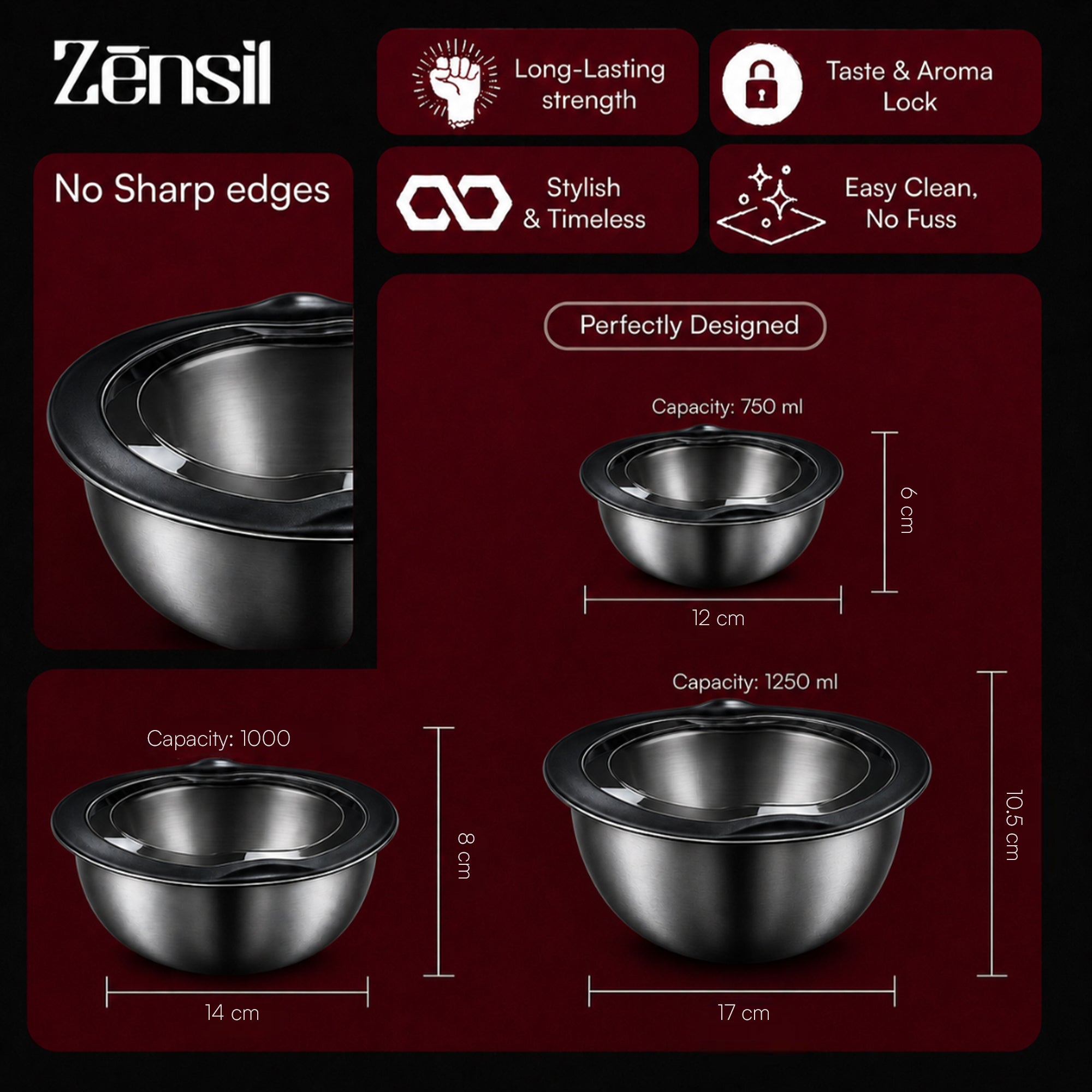 Stainless Steel Serving Mixing Bowl with Lid Set of 3