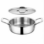 Lumora Triply Stainless Steel Jalebi Kadhai  with Lid, Flat Base Kadhai, Heavy Bottom, Less Oil Cooking, Ideal for Jalebi, Malpua, Ghewar & Biryani, Induction & Gas Compatible