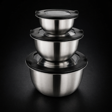 Stainless Steel Serving Mixing Bowl with Lid Set of 3