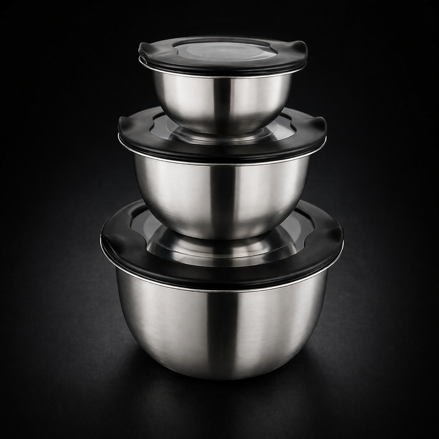 Stainless Steel Serving Mixing Bowl with Lid Set of 3