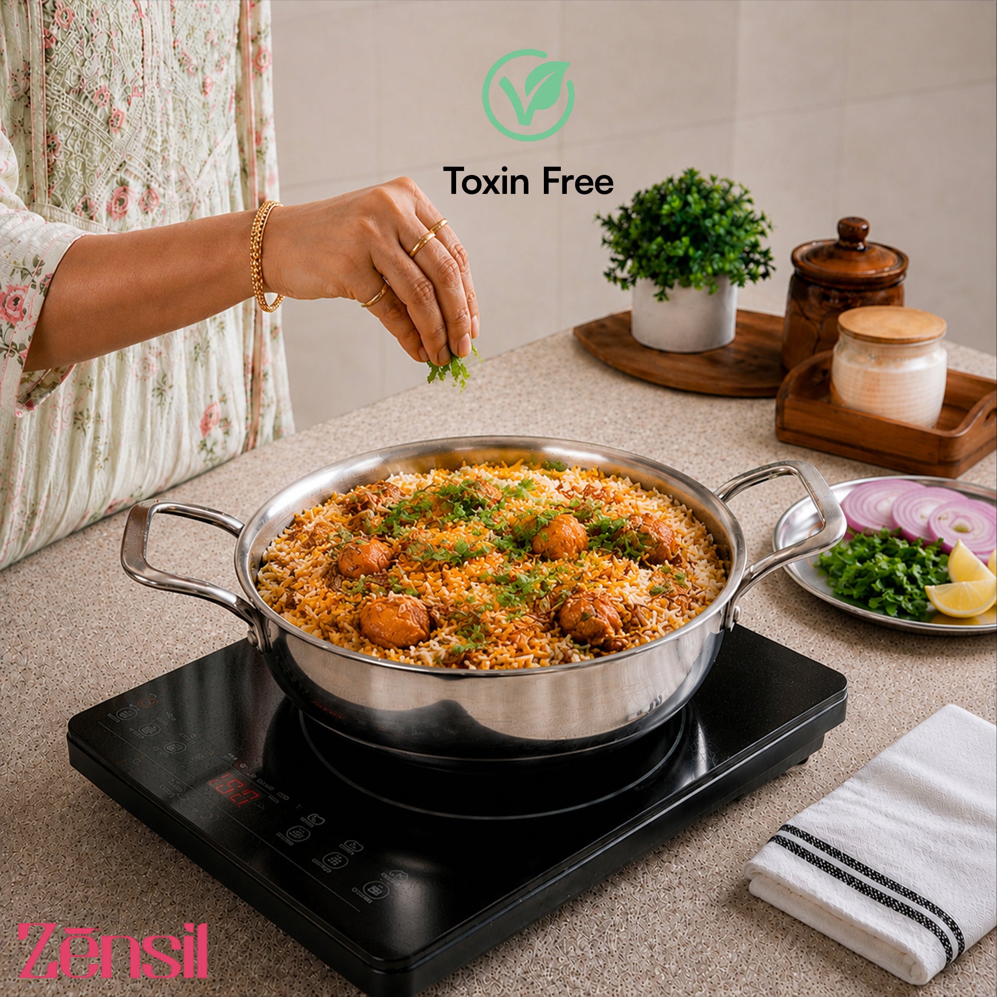 Lumora Triply Stainless Steel Jalebi Kadhai  with Lid, Flat Base Kadhai, Heavy Bottom, Less Oil Cooking, Ideal for Jalebi, Malpua, Ghewar & Biryani, Induction & Gas Compatible