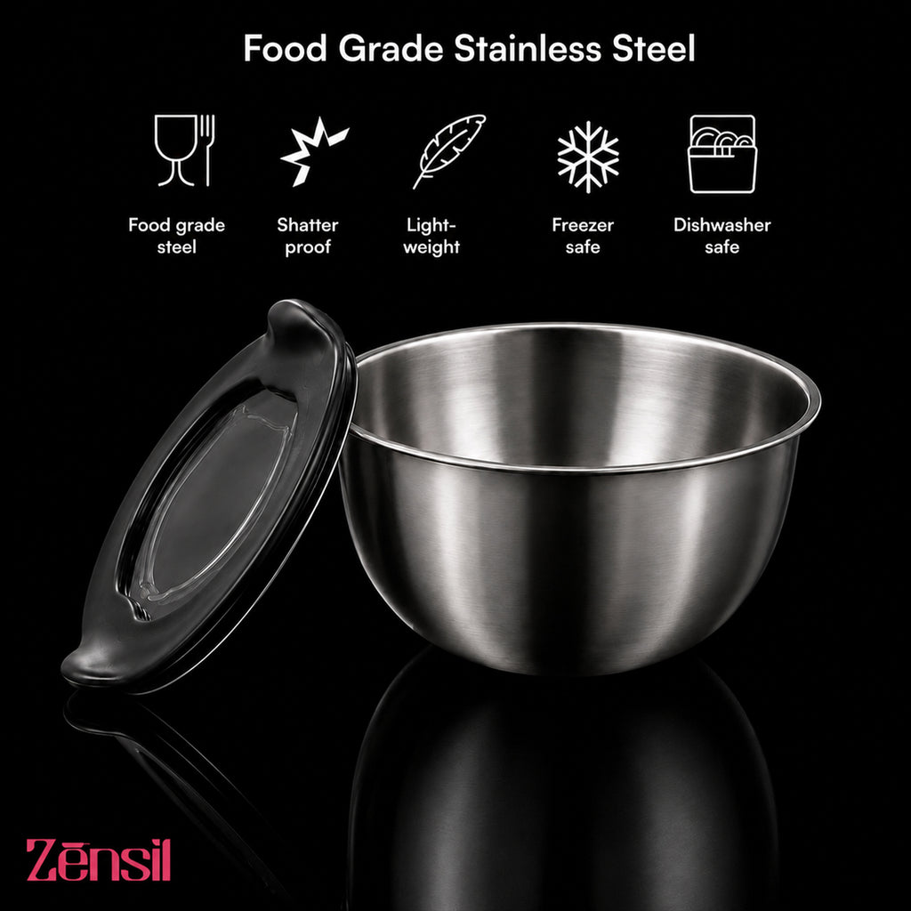 Stainless Steel Serving Mixing Bowl with Lid Set of 3